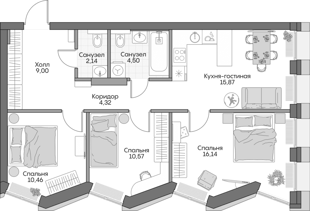 Планировка: Квартира евро-4 69,7 м² в ЖК «Инсайдер»