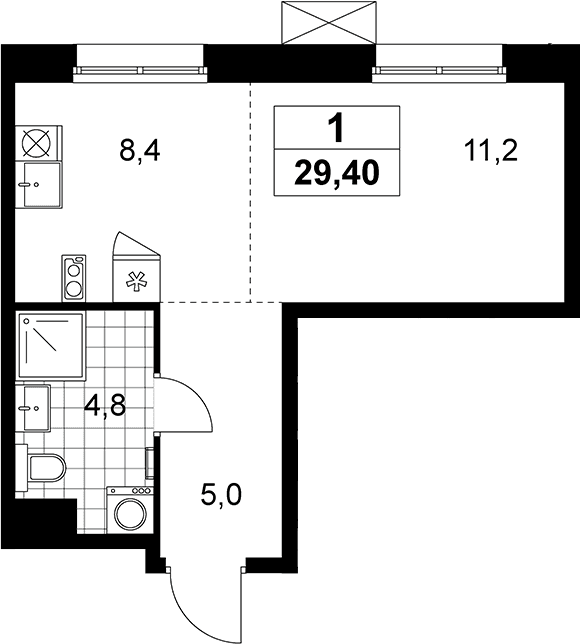 Планировка: Студия 29,4 м² в ЖК «Дзен-кварталы»