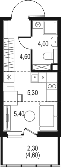 Планировка: Студия 18,9 м² в ЖК «Левел Мечникова»