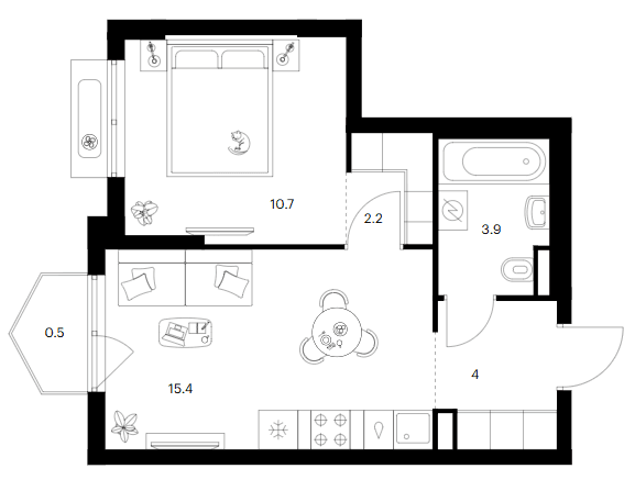 Планировка: 1-комнатная квартира 36,2 м² в ЖК «Ярославский»
