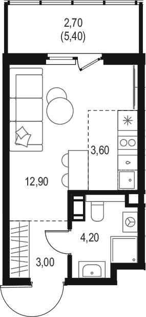 Планировка: Студия 23,7 м² в ЖК «Левел Мечникова»