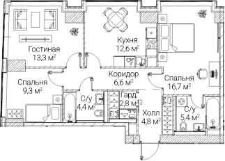 3-комнатная квартира