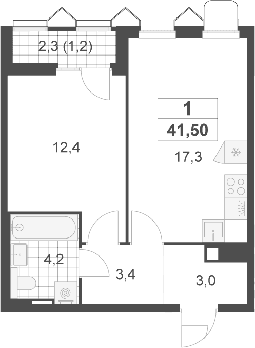 Планировка: Евродвушка 40,3 м² в ЖК «Деснаречье»
