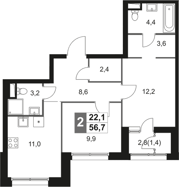 2-комнатная квартира