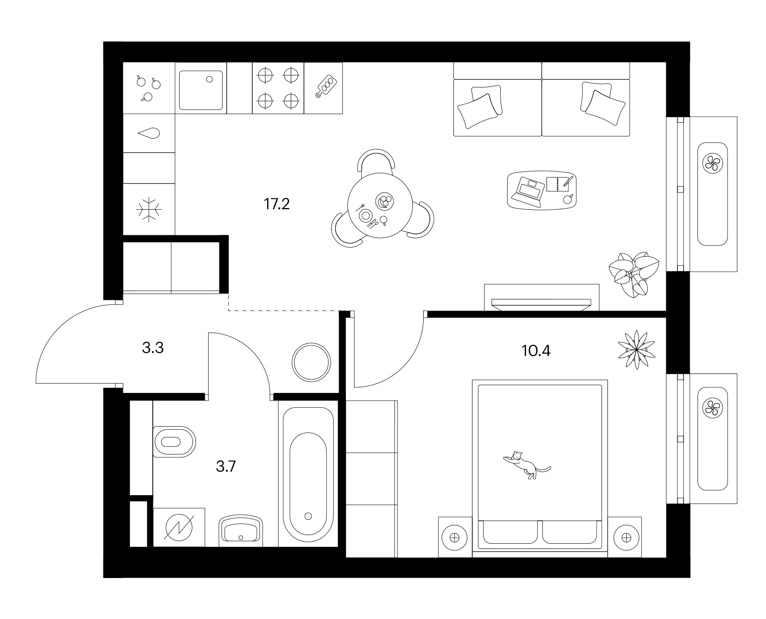 Планировка: 1-комнатная квартира 34,6 м² в ЖК «Ярославский»