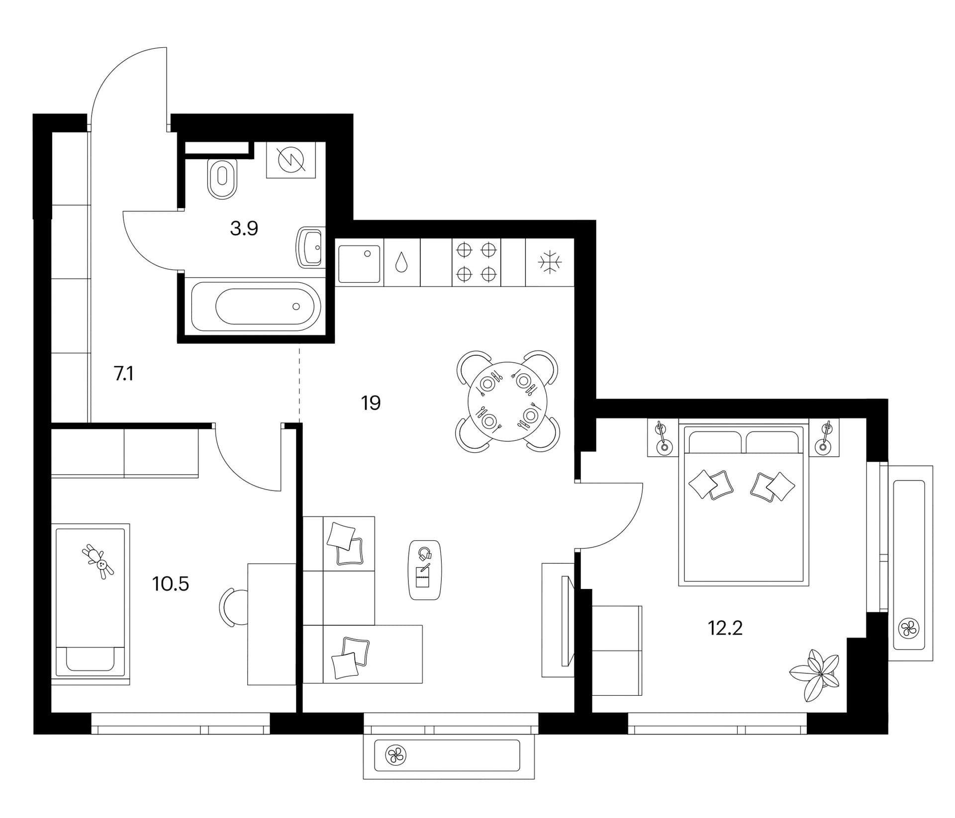 Планировка: 2-комнатная квартира 52,7 м² в ЖК «Зеленый парк»