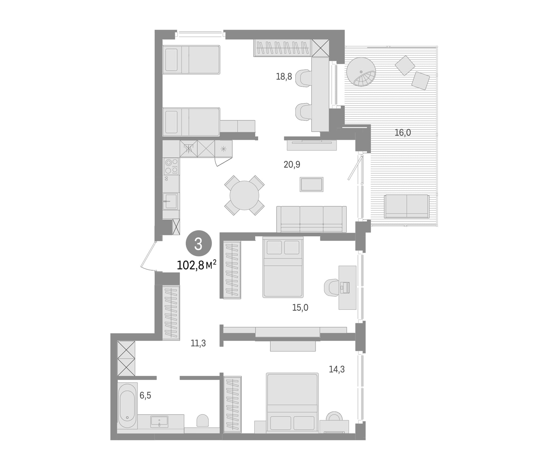 Планировка: Квартира евро-4 86,8 м² в ЖК «Брусника в Новоселье»