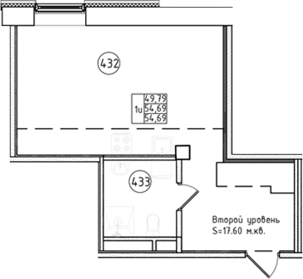 Планировка: Студия 58,8 м² в ЖК «Апарт-отель Фомин»