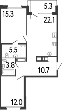 Планировка: Евротрёшка 69,4 м² в ЖК «Передвижники»