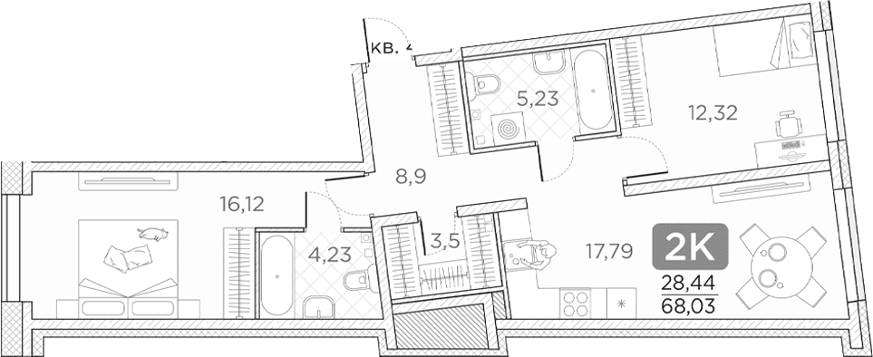2-комнатная квартира
