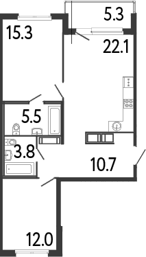 Планировка: Евротрёшка 69,4 м² в ЖК «Передвижники»
