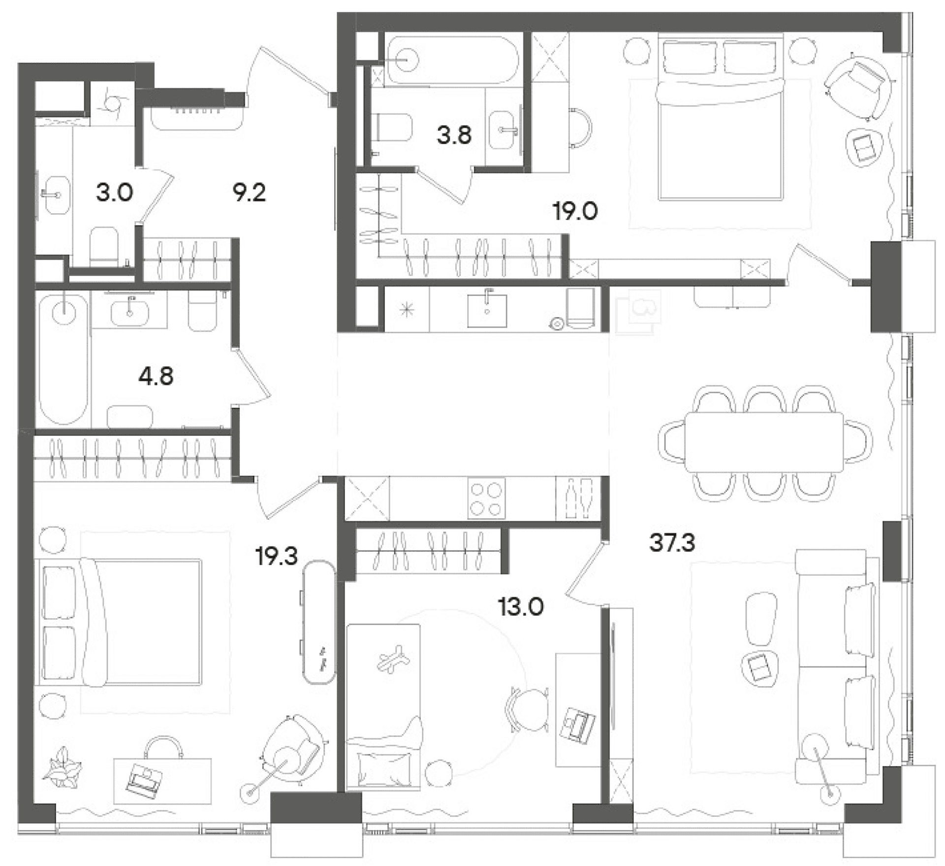 Планировка: Квартира евро-4 110,2 м² в ЖК «СТОУН Грэйн»