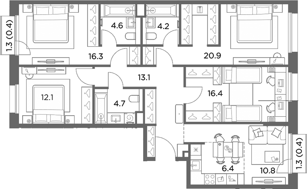Планировка: Квартира евро-5 109,5 м² в ЖК «Станиславский»