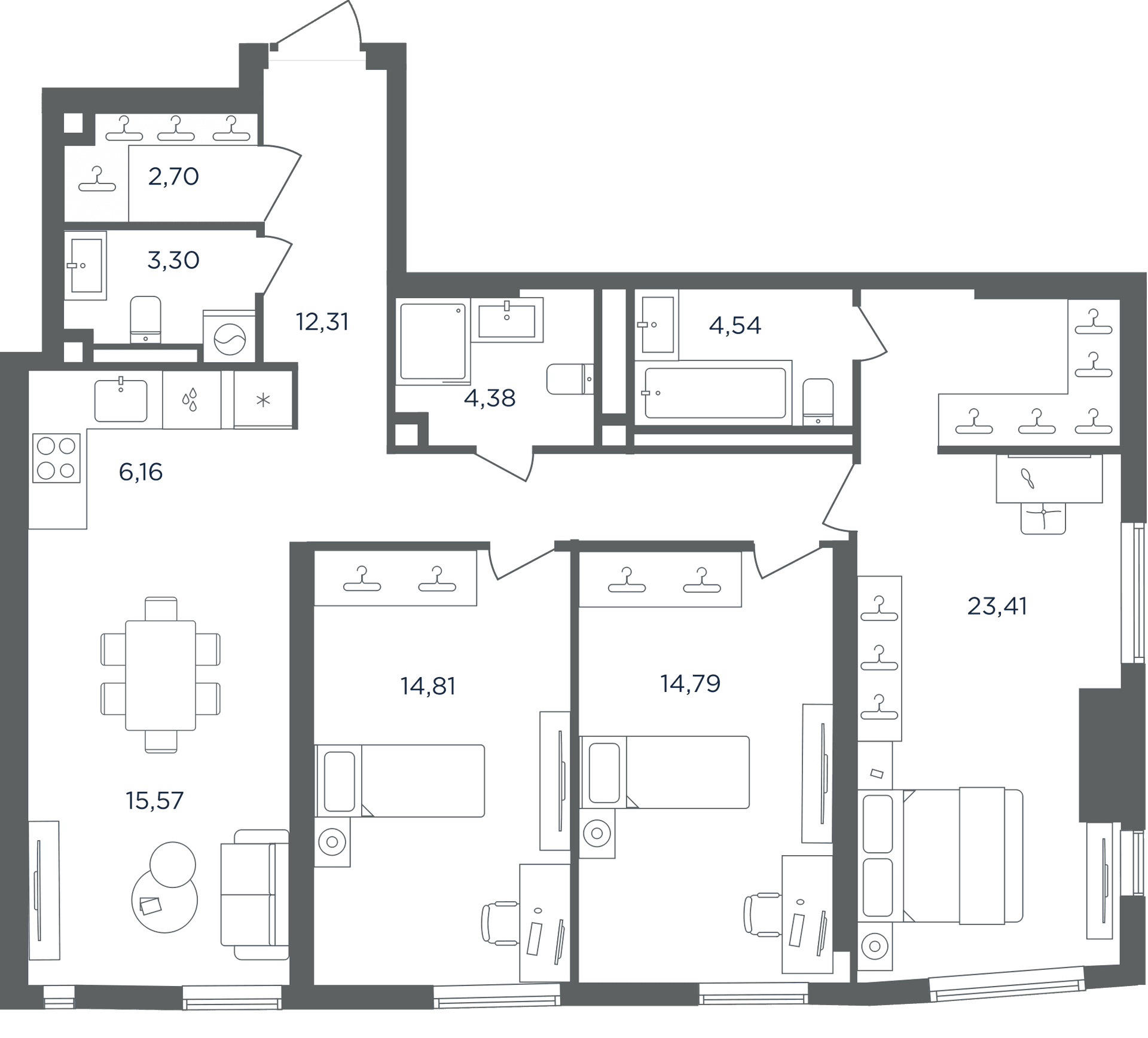 Планировка: Квартира евро-4 102 м² в ЖК «Сикрет Гарден»