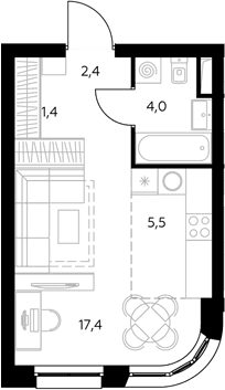 Планировка: Студия 31 м² в ЖК «Адмирал»