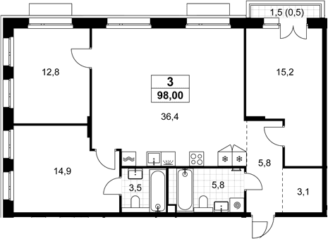 Планировка: Квартира евро-4 97,5 м² в ЖК «Хольм»