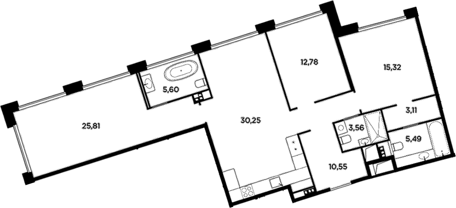 Планировка: Квартира евро-4 112,5 м² в ЖК «Акватория»