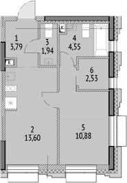 Планировка: 1-комнатная квартира 37,3 м² в ЖК «N'ICE LOFT»