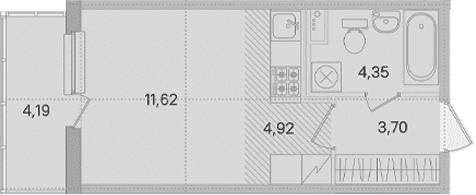 Планировка: Студия 24,6 м² в ЖК «Ясно.Янино»