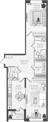 Планировка: 2-комнатная квартира 76,2 м² в ЖК «Рига Хиллс»