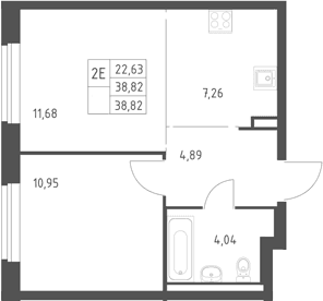Планировка: Евродвушка 38,8 м² в ЖК «Горки Парк»