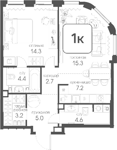1-комнатная квартира