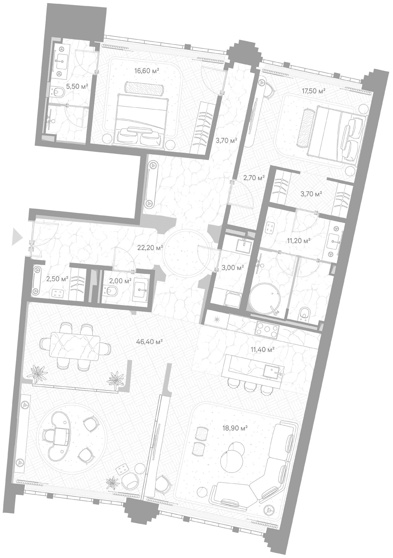Планировка: 2-комнатная квартира 162,3 м² в ЖК «Николь»