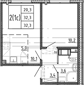 Планировка: Евродвушка 32,3 м² в ЖК «Ручьи 2»
