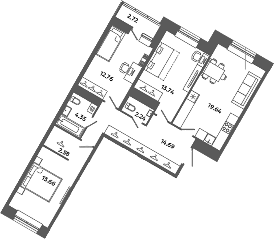 Планировка: Квартира евро-4 83,7 м² в ЖК «Загляденье»