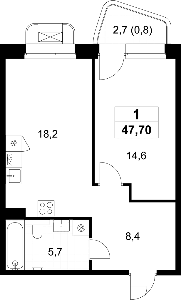 Планировка: Евродвушка 46,9 м² в ЖК «Хольм»