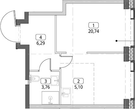 Планировка: Студия 35,9 м² в ЖК «СИТИДЗЕН»