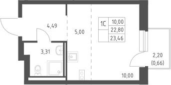 Планировка: Студия 22,8 м² в ЖК «Горки Парк»