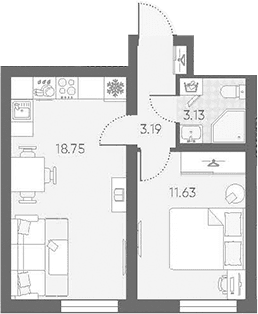 Планировка: Евродвушка 36,7 м² в ЖК «Морская миля»