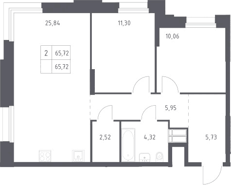 Планировка: 2-комнатная квартира 65,7 м² в ЖК «Тропарево Парк»
