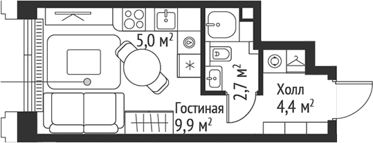 Планировка: Студия 22 м² в ЖК «СЕТ»