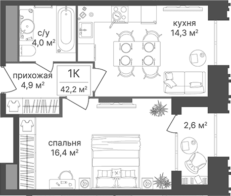 1-комнатная квартира