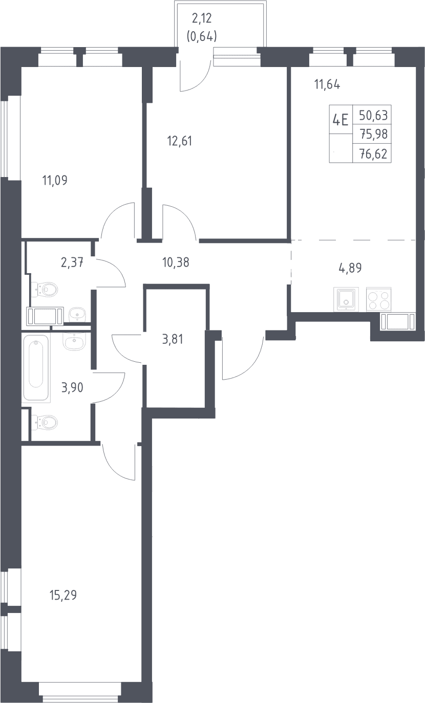 Планировка: Квартира евро-4 76 м² в ЖК «Большое Путилково»
