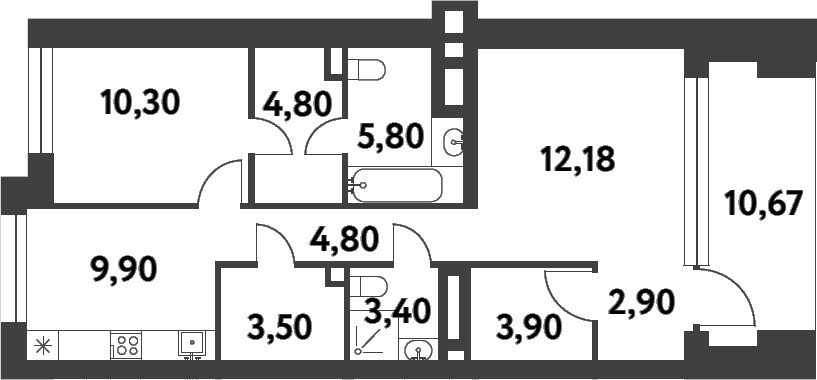 Планировка: 2-комнатная квартира 61,5 м² в ЖК «Смарт Гарден»