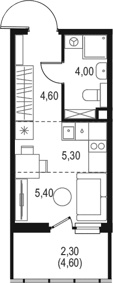 Планировка: Студия 19,3 м² в ЖК «Левел Мечникова»