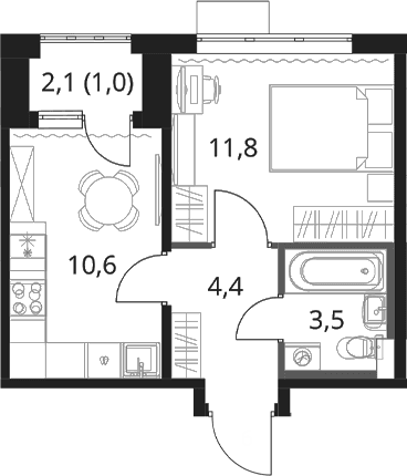 Планировка: 1-комнатная квартира 30,3 м² в ЖК «1-й Шереметьевский»
