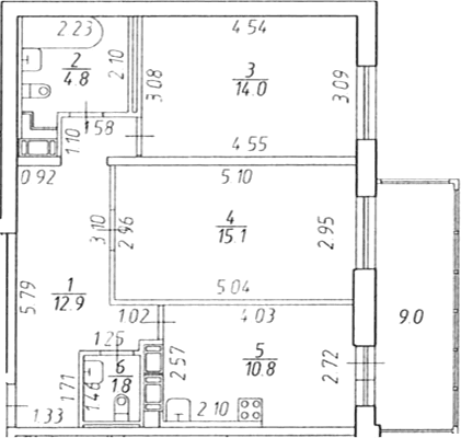 Планировка: 2-комнатная квартира 59,4 м² в ЖК «Экос»