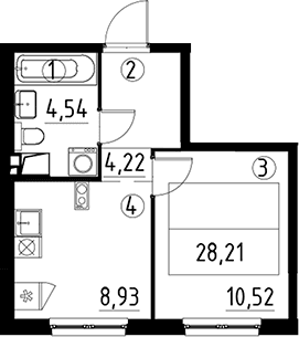 Планировка: 1-комнатная квартира 28,2 м² в ЖК «А101 Лаголово»