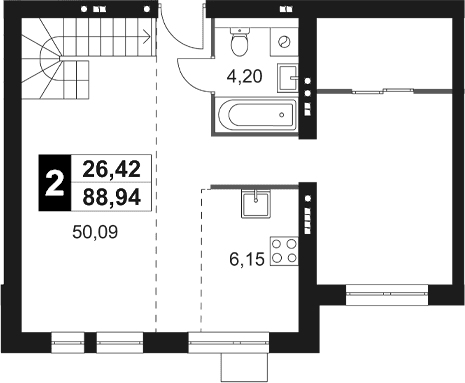 Планировка: Евротрёшка 79,1 м² в ЖК «Мартемьяново Клаб»