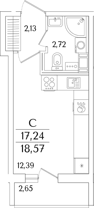 Планировка: Студия 17,2 м² в ЖК «Кинопарк»