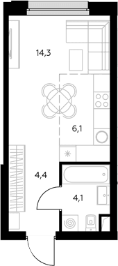 Планировка: Студия 28,9 м² в ЖК «Адмирал»
