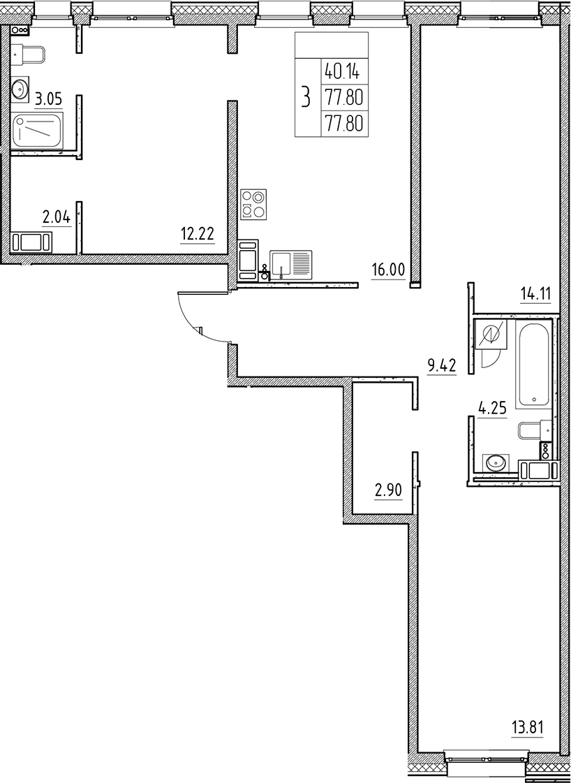 Планировка: Квартира евро-4 77,8 м² в ЖК «Сезоны»
