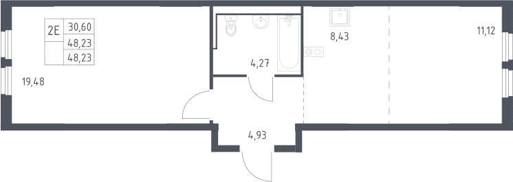 Планировка: Евродвушка 48,2 м² в ЖК «Пригород Лесное»