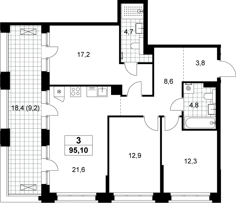 Планировка: Квартира евро-4 85,9 м² в ЖК «Хольм»