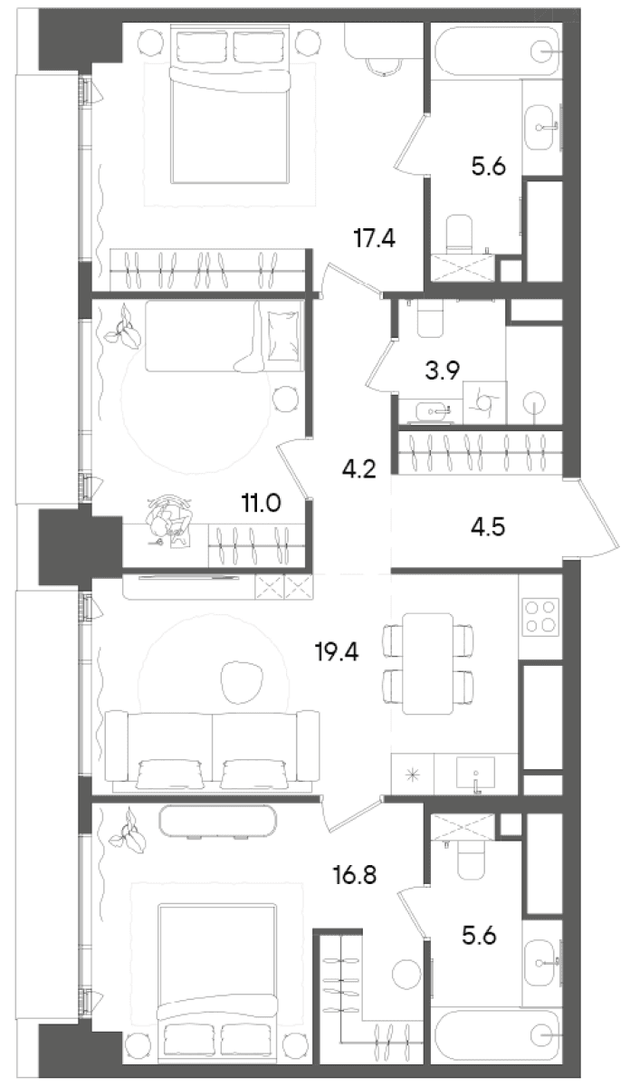 Планировка: Квартира евро-4 88,4 м² в ЖК «СТОУН Грэйн»