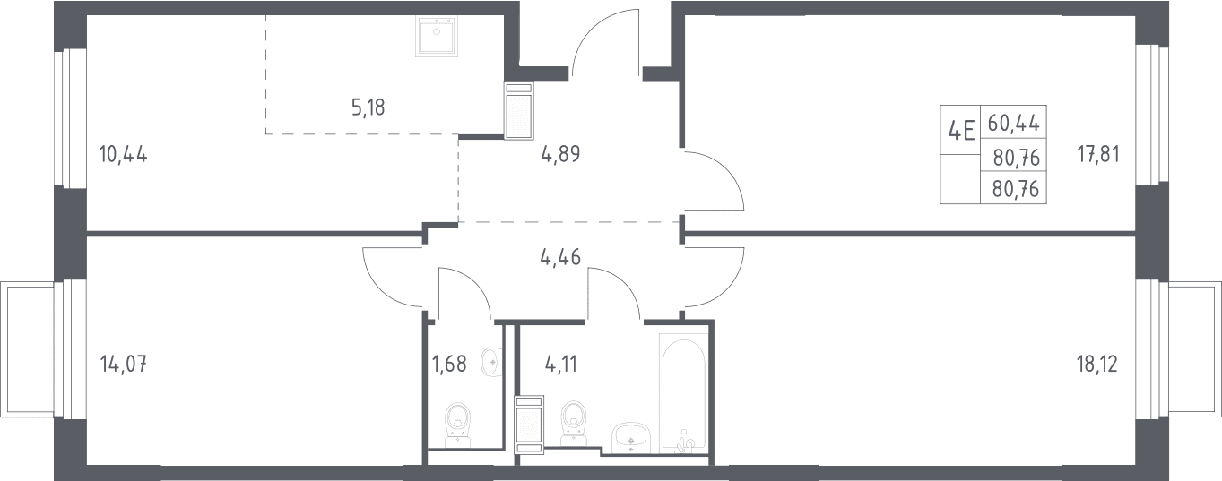 Планировка: Квартира евро-4 80,8 м² в ЖК «Томилино Парк»